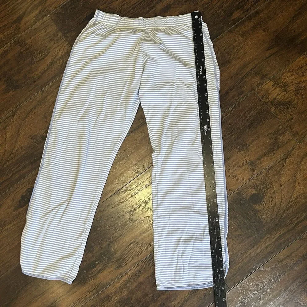 Lake Pajama Pants Cropped Size Small Blue Striped Piped Pima Cotton Bottoms